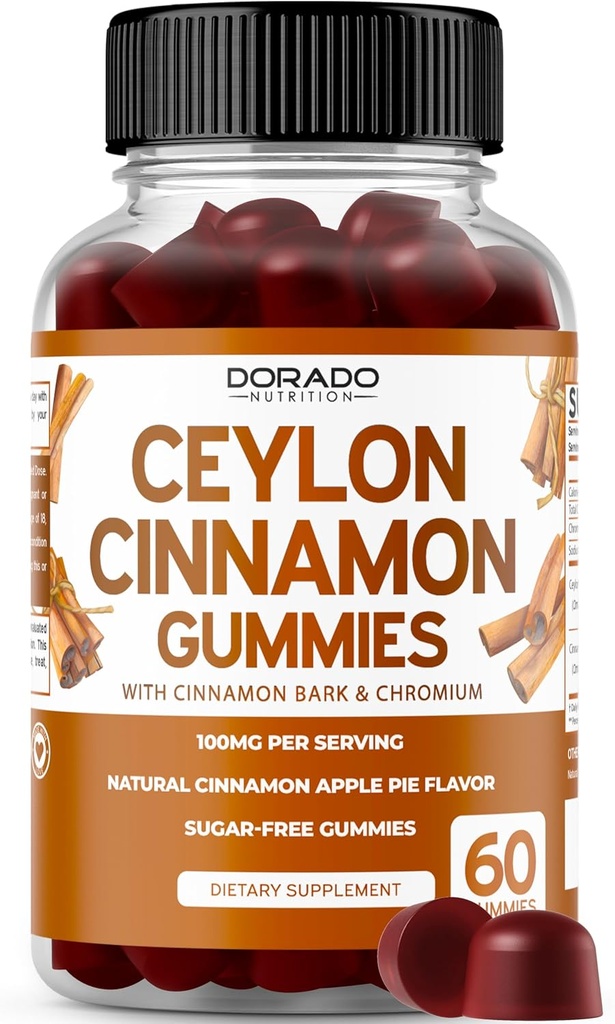 Ceylon Cinnamon Gummies (60 krahv) Apple Cider Vinegar Cinnamon, kurkum, Berberine & ženšenn seedimiseks Üldine heaolu toetus - Ceylon Supplements - Vegan Safe & USA Made