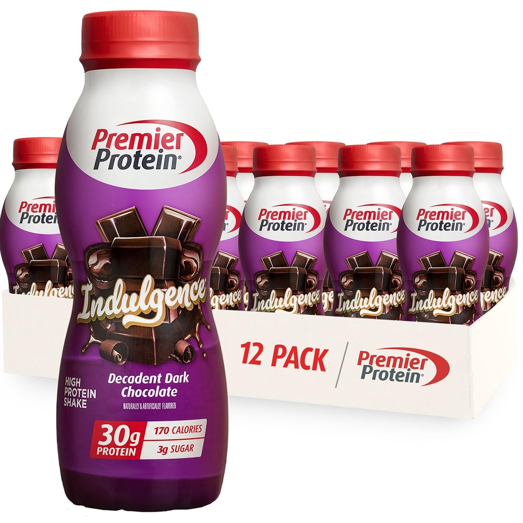 Premier Protein Indulgence Protein Shake, 30g Protein, 3g Suhkur, Decadent Dark Chocolate, 11,5 floz, Pack of 12