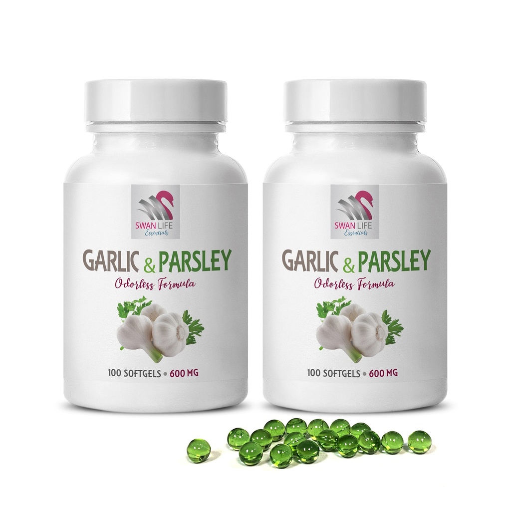 küüslaugulisandid - GARLIC JA PARSLEY ODORLESS FORMULA - luu tervise vitamiinid naistele, küüslaugu allitsiin, allitsiin, küüslaugulisandid, küüslaugu petersell, peterselli kapslid, lõhnatu küüslauk - 2B 200 Caps