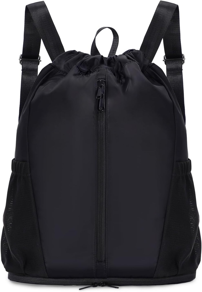 Sportnew Drawstring Backpack Sport Gym Bag koos kingade osa, String Backpack Cinch naistele Mehed, Veekindel Drawstring Bag treeningu Reisid, Kerge, Must, Patent Pending