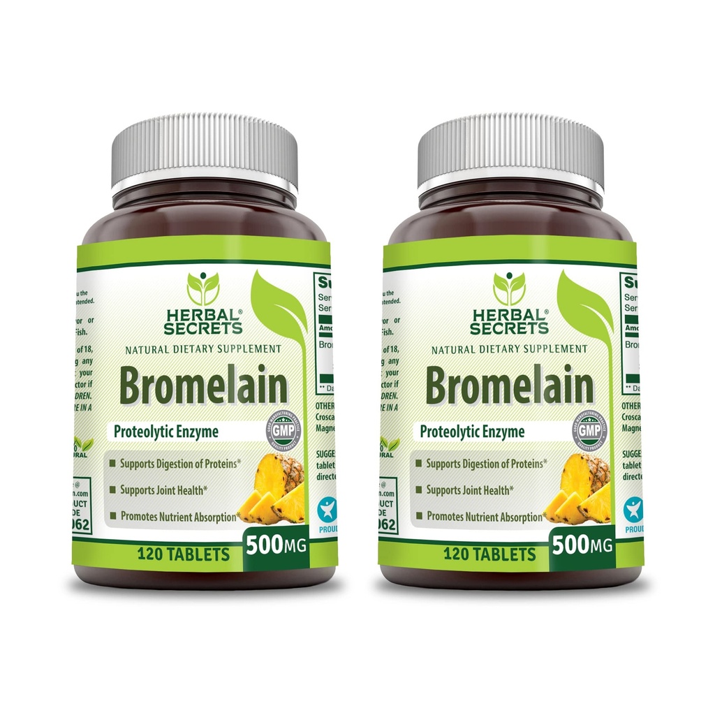 Taimsed saladused Bromelain 500 Mg 120 tablettide täiendus | Pakend 2 | Mitte-GMO | Gluteenivaba | Valmistatud USAs