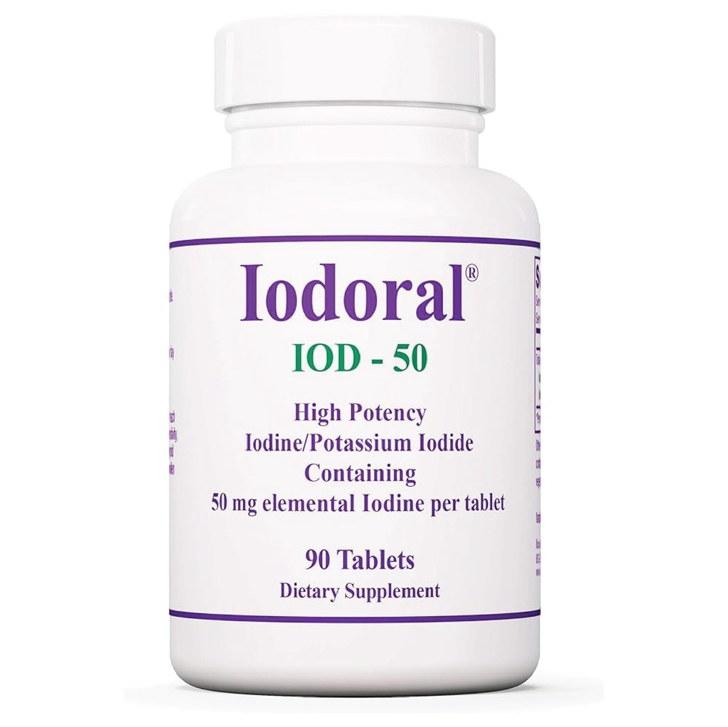 Optimox Iodoral 50 mg täiendus - kaaliumjodiidi tabletid, kilpnäärme tugi, igapäevased vitamiinid ja mineraalid, Lugoli joodi lahus - 90 loend