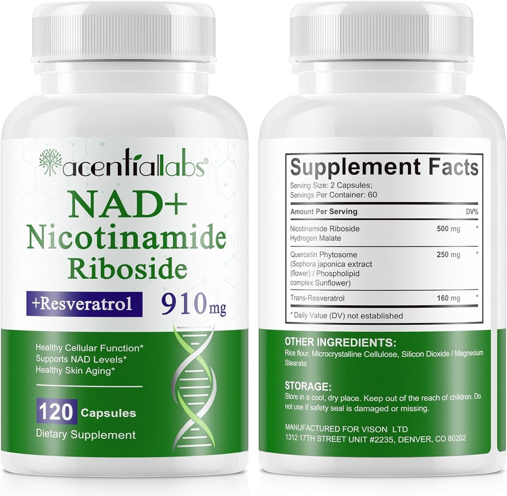 120 Count NAD Plus Supplement , Liposomal Nicotinamide Riboside Kapslid 900MG koos Resveratrooli ja kvertsetiiniga , kõrge puhtusastmega nikotiinamiid vananemisvastaseks võitluseks , raku gegeneratsioon / energia / immune Booster