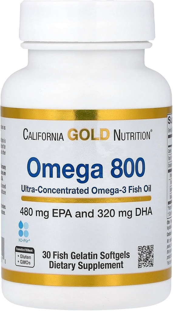 California Gold Nutrition Omega 800 Ultra-Concentrated Omega-3 Fish Oil, kd-pur® Triglütseriidvorm, 30 kala želatiin Softgels (1,000 mg Softgel)