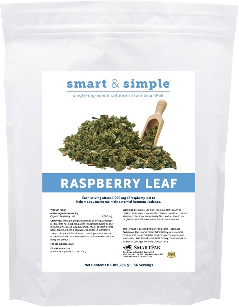 Smart & Simple Vaarika Leht | Horse Moody Mare Supplement | Orgaaniline terve leht | Üks koostisosa | Hobuste täiendus | 56 Servings | 0,5 lb Kott