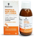 BEE ja You Propolis Extract Cough Syrup w / Vitamiin C, rahustav mesi, looduslik immuuntoetus, valulik kurgu leevendamine, antioksüdandid, lastele ja täiskasvanutele, 5 Fl Oz, meestele ja naistele