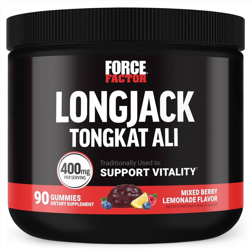 Jõufaktor Longjack Tongkat Ali Gummies, Tongkat Ali meestele, et toetada meeste elujõudu ja sõita, 400mg Tongkat Ali bioperiiniga, segatud marjalimonaadi, 90 kummikuid