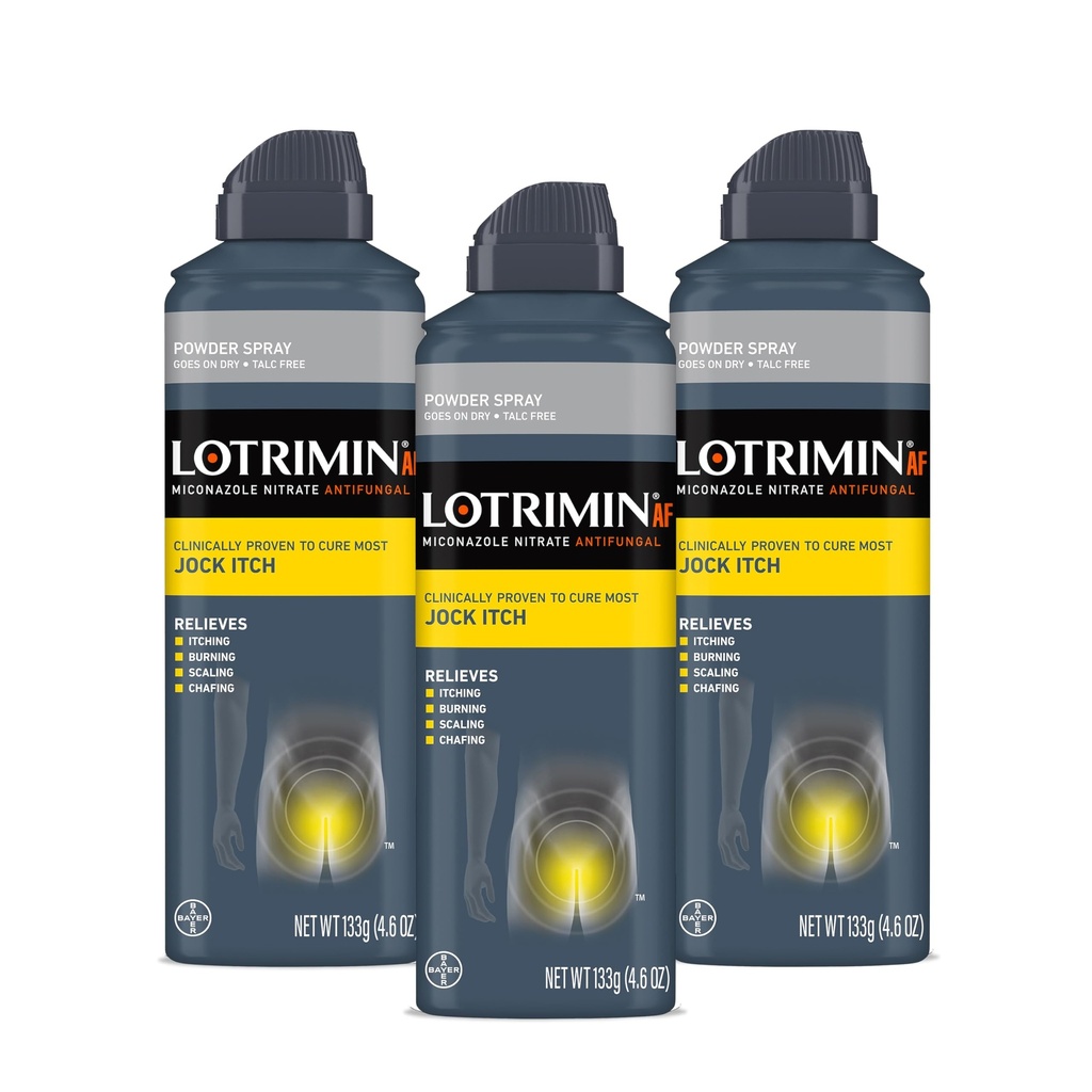 Lotrimin AF Jock Itch Powder Spray, Mikonasool Nitraat 2% - Ravi Enamik sügeleb, 4.6 Ounces (133 Grams) Spray Can (Pack 3)