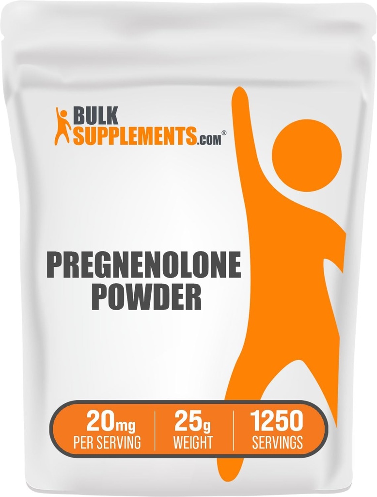 BulkSupplements.com Pregnenolone pulber - toidulisand, Pregnenolone 20mg - puhas ja gluteenivaba, 20mg serveerimise kohta, 25g (0,88 oz) (pakk 1)