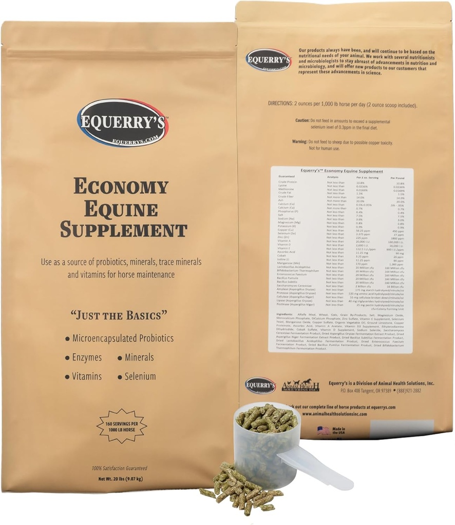 Equerry's Economy Hobuste täiendus - Hobuse probiootikumid | Hobuste lisand | Hobuse vitamiinid ja mineraalid Ensüümide ja Seleeniga,20lb