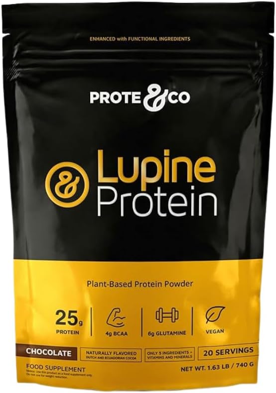 Prote&Co Lupini valk - 24 g Vegan taimse valgu pulbrit. Non GMO, No Added Sugar, Laktoosivaba, Gluteenivaba, Sojavaba. 20 Servings - Chocolate
