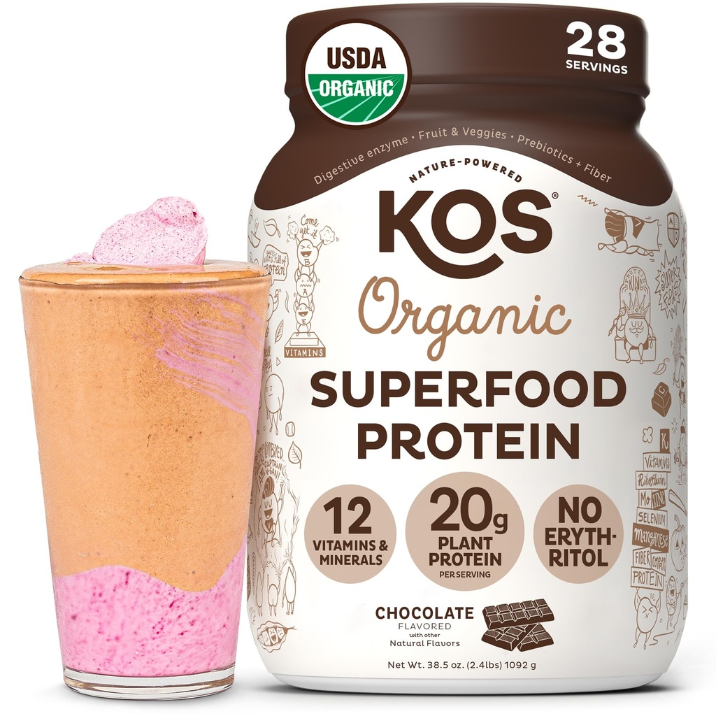KOS Veganvalgu pulber Erütritoolivaba, šokolaad - orgaaniline hernevalgu segu, taimepõhine supertoit, mis on rikas vitamiinide ja mineraalide poolest - Keto, piimavaba - toidu asendamine naistele ja meestele, 28 serveerimist