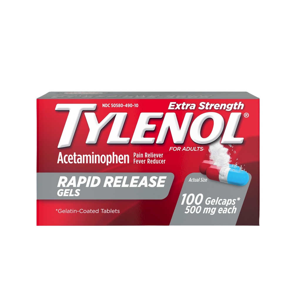 Tylenol Extra Tugevus Acetaminophen Kiire vabastamisgeelid, valu Reliever & Palaviku vähendaja, Gelcaps Laser-Drilled Augud kiireks vabastamiseks, õrn kõhus, 500 mg per Gelcap, 100 Count OTC meditsiin
