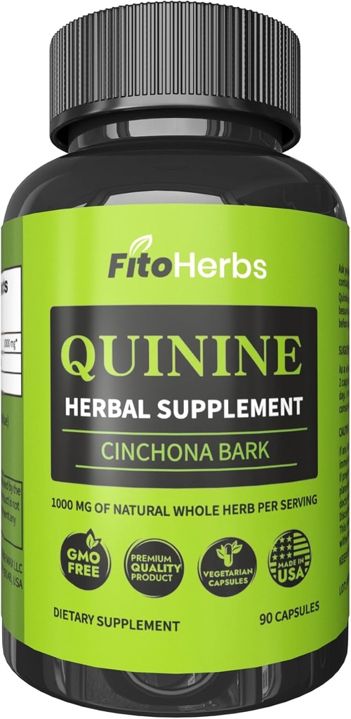 Quinine Herbal Supplement - Cinchona Bark Supplement for Immune System, Stomach Health & Soothes Leg Cramps - Vegan Pure Quinine Capsules 1000mg (90 Capsules)