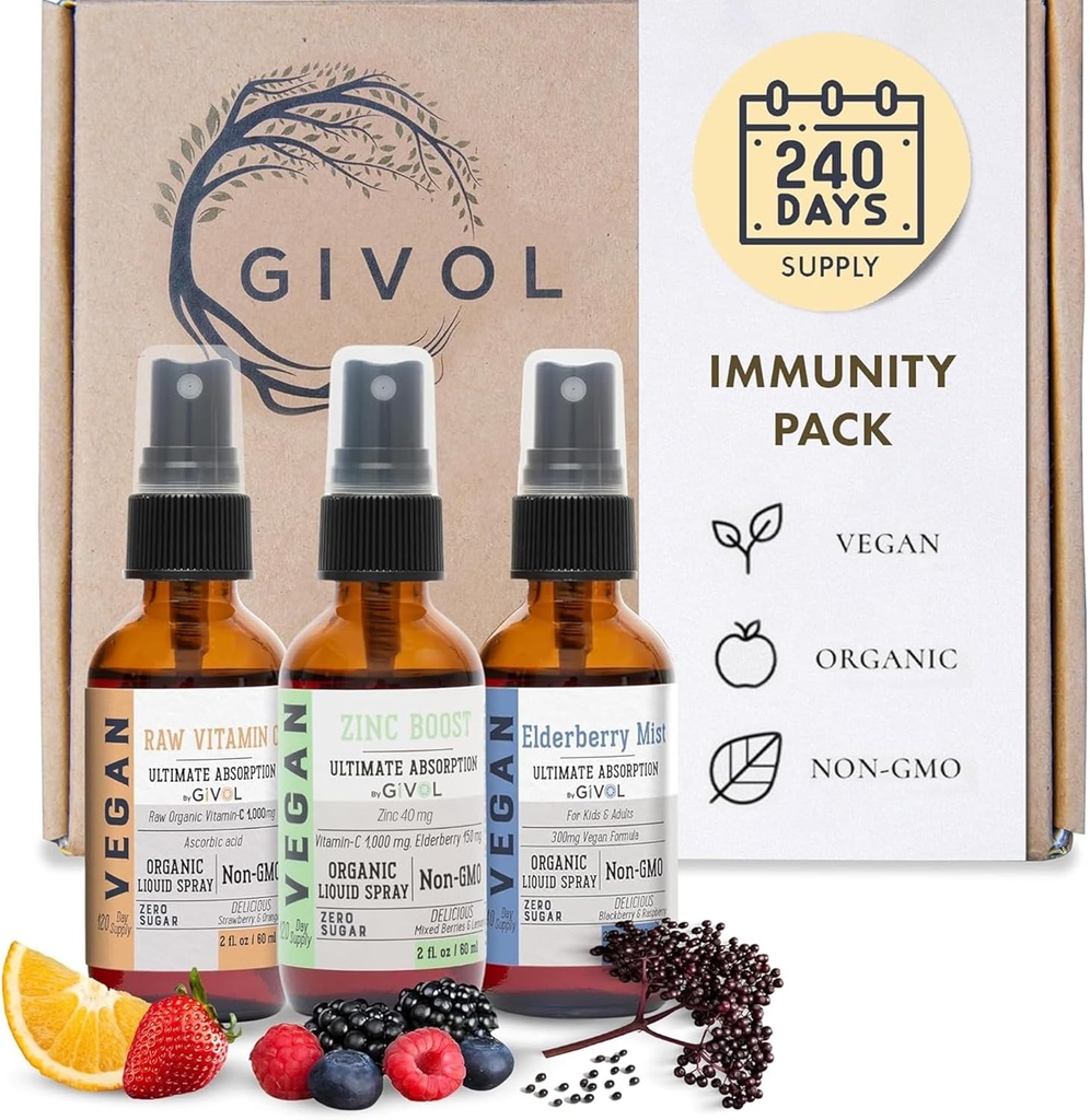 Immunity Pack Vedelad vitamiinid (pakk 3) Sambucus Nigra Elderberry Mist, Tsink Boost udu ja C-vitamiini udu (ekstra tugevus) - Natural Immune System Support - Non-GMO gluteenivaba - 240 päeva pakkumine