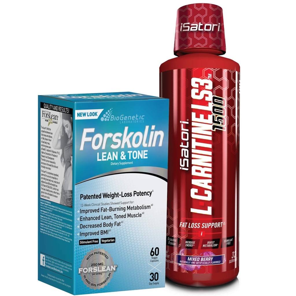 iSatori L-karnitiin LS3 segatud Berry 1500mg (32 Servings) & BioGenetic Labs Forskolin Lean & Tone