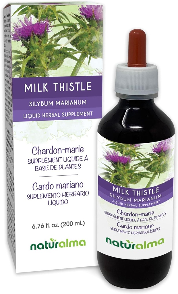 Naturalma Piimaohakas (Silybum marianum) Puuviljad ja ürdid Alkoholivaba tinktuur - 6,76 fl oz Vedel ekstrakt tilkadena - Taimne täiendus - Vegan