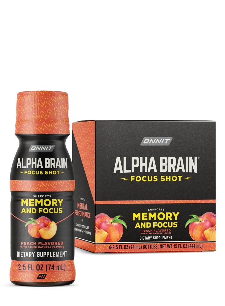 ONNIT Alpha Brain Focus Shot, Virsikumaitse, Nootropic Dietary Supplement Drink, mis toetab energiat, fookust ja meeleolu, IGENTM Non-GMO testitud, 2,5 fl oz, 6 Count