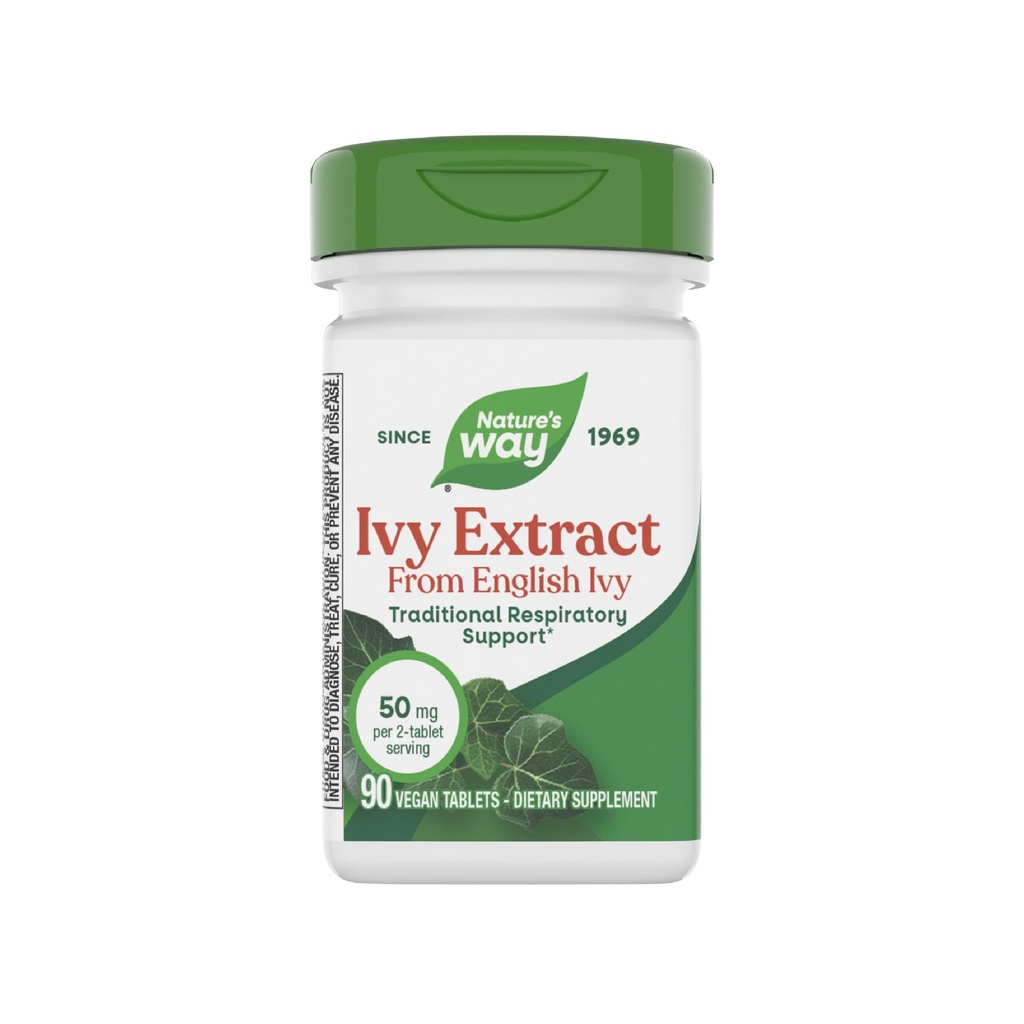 Nature's Way Ivy Väljavõte inglise keelest Ivy Leaf, traditsiooniline hingamisteede tugi *, 50 mg per Serving, 90 tabletti