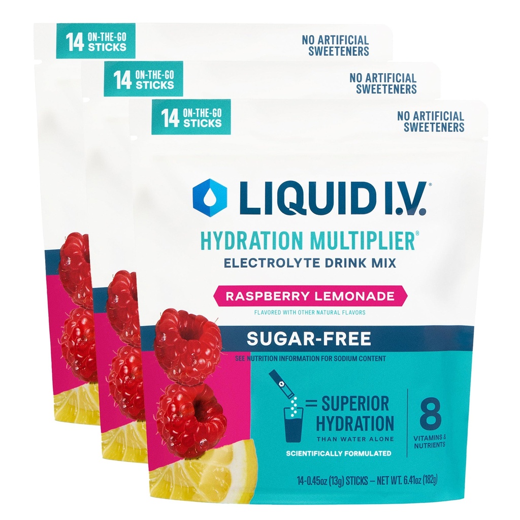Vedelik I.V.® Hüdratsioonikordaja® Sugar-Free - Vaarika Lemonaad | Elektrolüütide pulbrijoogisegu | 3 Pack (42 Servings)