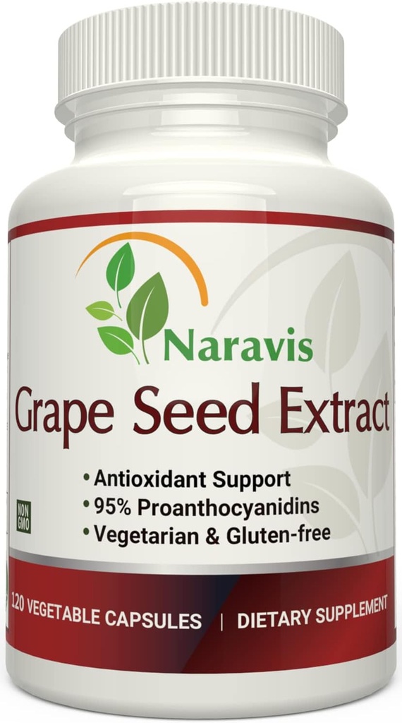 Naravis Viinamarjaseemne ekstrakt 400mg - 120 Taimekapslit 95% proantotsüanidiinidega - Looduslik mitte-GMO antioksüdantide täiendus - Viinamarjaekstrakti kapslid optimaalseks antioksüdandi toetuseks
