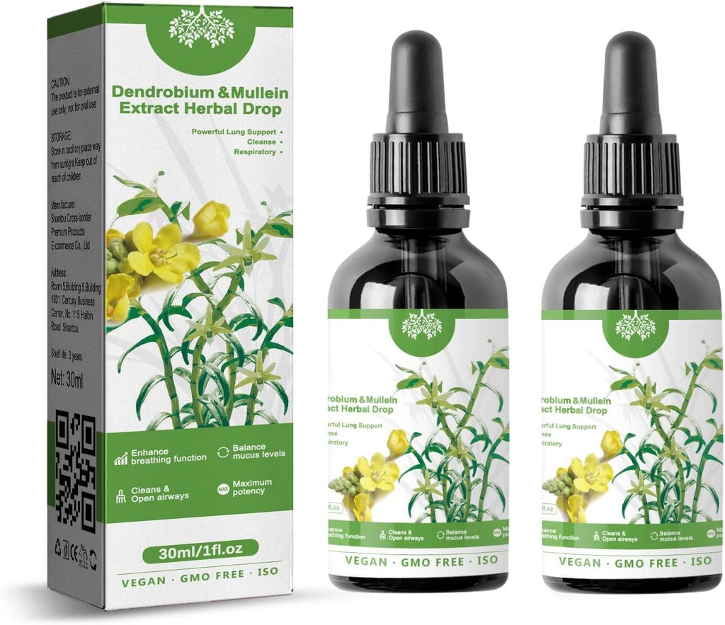 Dendrobium & Mullein Väljavõte Taimsed tilgad Võimas Kopsutoetus, Dendrobium & Mullein Väljavõte Taimsed Tilgad, Taimne Hooldus Essence (2 tk)