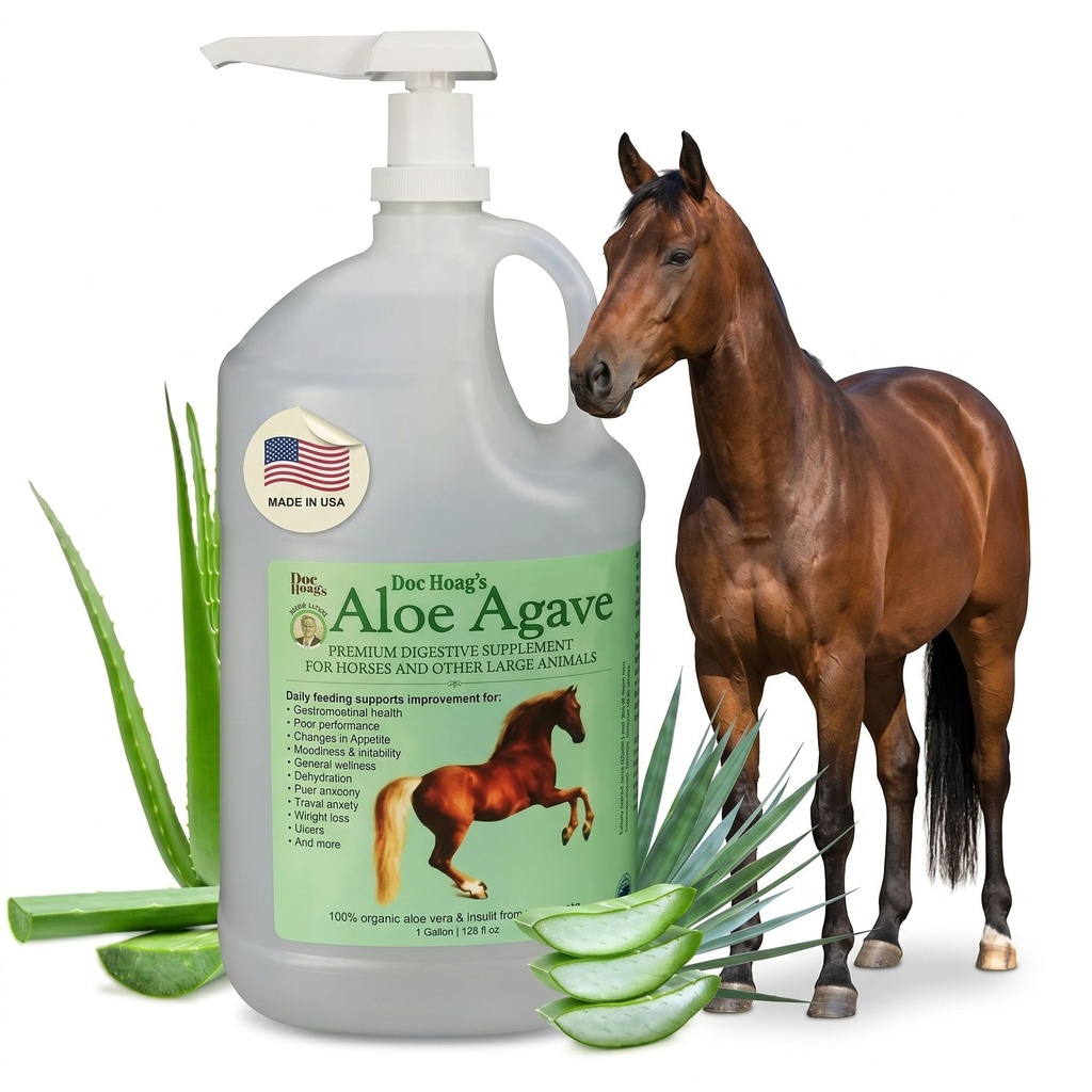 Doc Hoagi Aloe Vera+Agave Premium Horse Supplement – Made in USA – Original Udder Balm – Natural Gastric Support for Horses & Large Animals – Stress Relief & Ulcer Care, 128 Fl Oz.