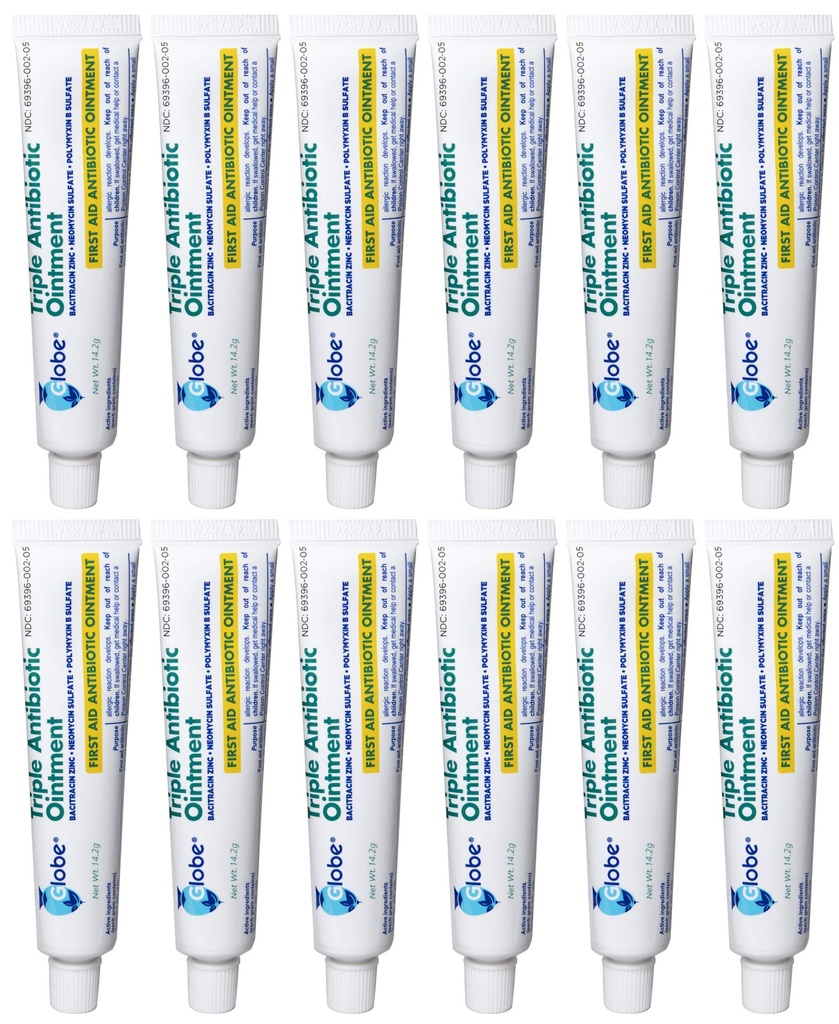 Globe (12 Pack) Kolmekordne antibiootikumi esmaabi salv 1 oz, esmaabi antibiootikum salv, 24-tunnine infektsioonikaitse, väiksemate purunemiste, põletuste ja kärbete haavahooldus