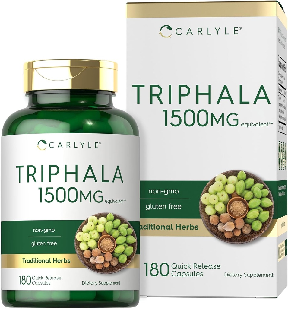Carlyle Triphala kapslid 1500mg | 180 Count | Taimne täiendus | Mitte-GMO ja Gluteenivaba