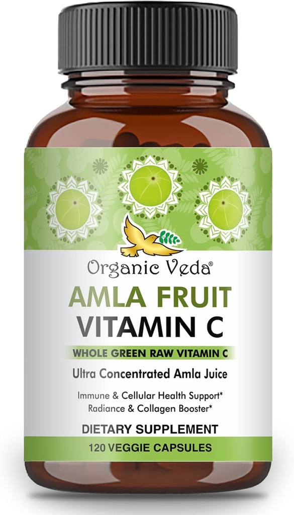 Orgaaniline Veda Amla puuviljakapslid, 20 X kontsentreeritud Amla marjamahl Ekstrakt Looduslik C-vitamiini lisand - tugevad antioksüdandid, immuunsus, naha kiirgus - Vegan C-vitamiin Amla pulberkapsel 120