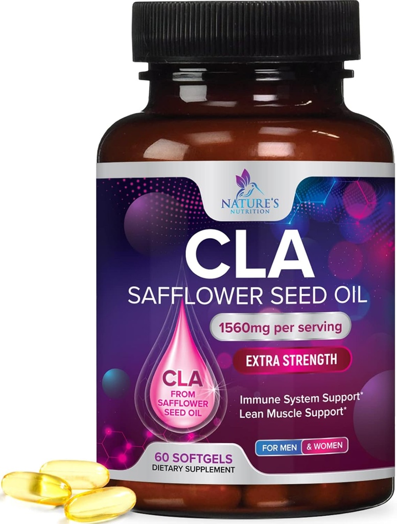 CLA täiendus, konjugeeritud linoolhape 1560mg - ekstra tugevusega CLA toidulisandid - tugikeha koostis, lahja lihastoon ja energia - safloori kapslid, Gluteenivaba, mitte-GMO - 60 Softgels