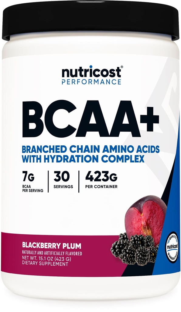 Nutricost BCAA Active koos Glutamie, Citrullie ja kookospähkli hüdratatsioonipulber (BlackBerry Plum) 30 Servings - Hargnenud ahelaga aminohapped hüdratatsioonikompleksiga - Gluteenivaba, mitte-GMO