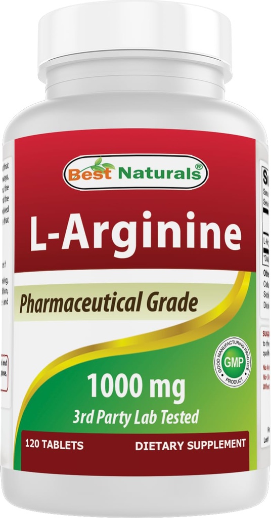 (Uus täiustatud valem) Parimad looduslikud L-arginiin 1000 mg 120 tabletti - farmatseutiline aste L Arginiini lisand soodustab lämmastikoksiidi sünteesi