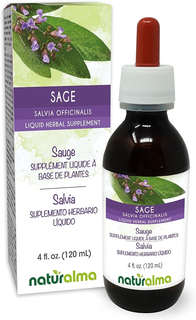 Naturalma Sage (Salvia officinalis) Leht-alkoholivaba tinktuur - 4 fl oz Vedelikekstrakt tilkadena - Taimne lisand - Vegan