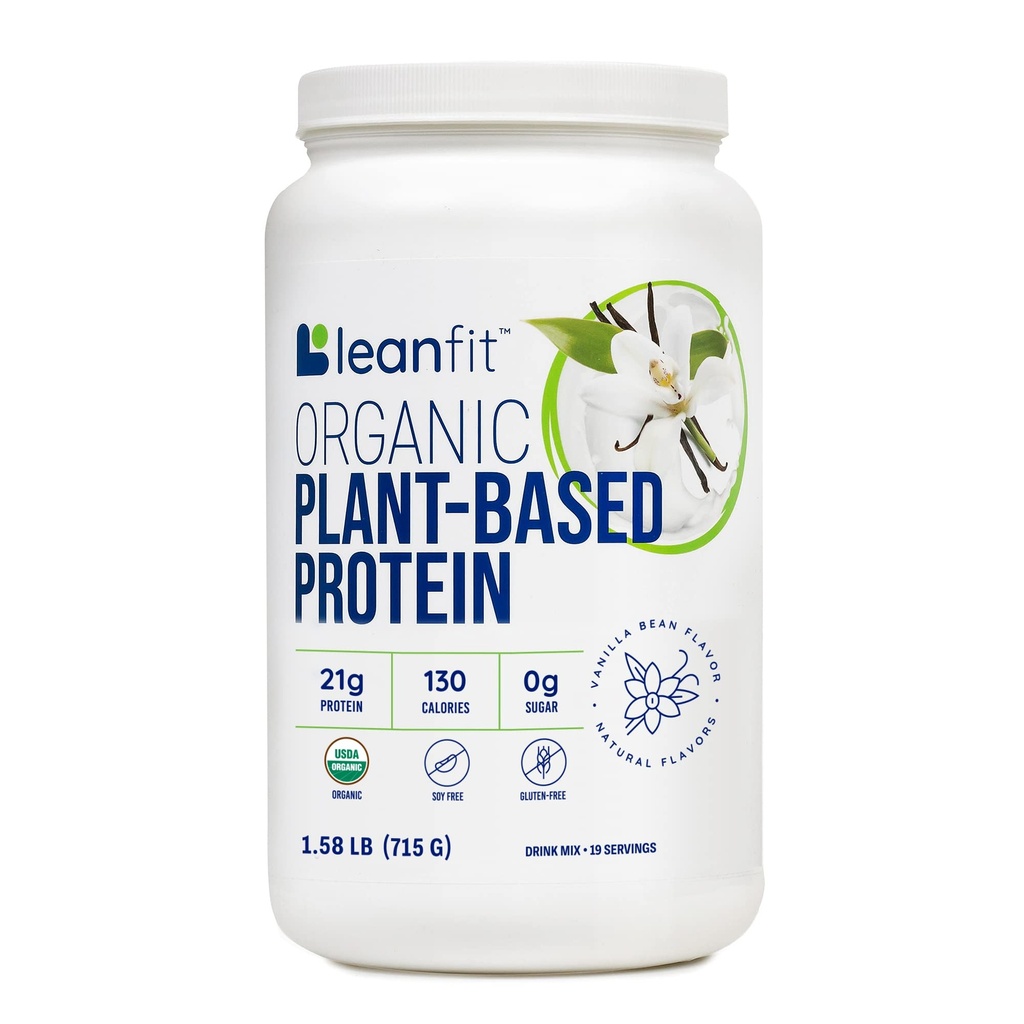LeanFit Organic Plant-Based Protein Powder, Natural Vanilla Maitse - Vegan, USDA Organic Certified, Sojavaba, Gluteenivaba, Piimavaba, Suhkruvaba, Mitte-GMO - 21g Valk, 19 Servings, 1.58 Naela Tub