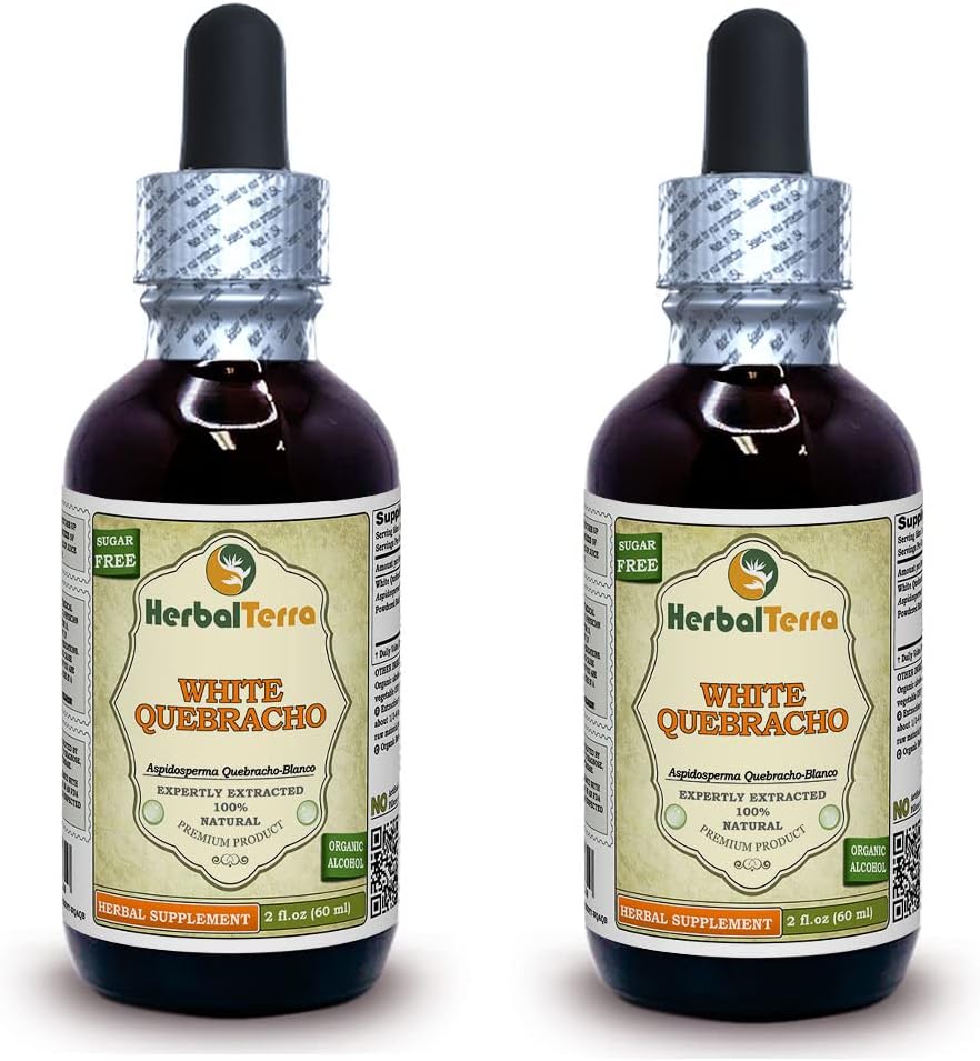 Valge Quebracho (Aspidosperma Quebracho-Blanco) tinktuur, kuivatatud koorepulber Vedelikekstrakt (Brand Name: HerbalTerra, Proudly Made in USA) 2x2 fl.oz (2x60 ml)