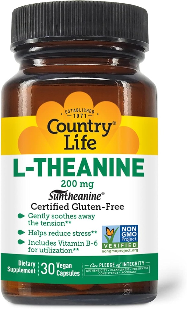 Country Life L-Theanine - 200 mg - 30 taimetoitlast kapslit