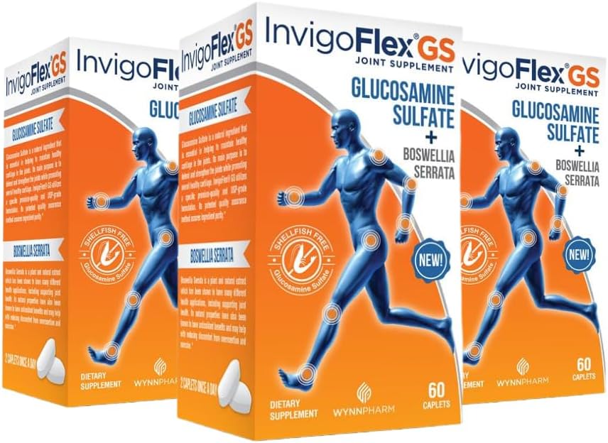 INVIGOFLEX Glükoosamiinsulfaat (karpide vaba, naatriumivaba ja taimetoitlane ohutu) Mitte-GMO, Gluteenivaba - koos Boswellia Serrata - Premium Joint Supplement GS - 3 Pack