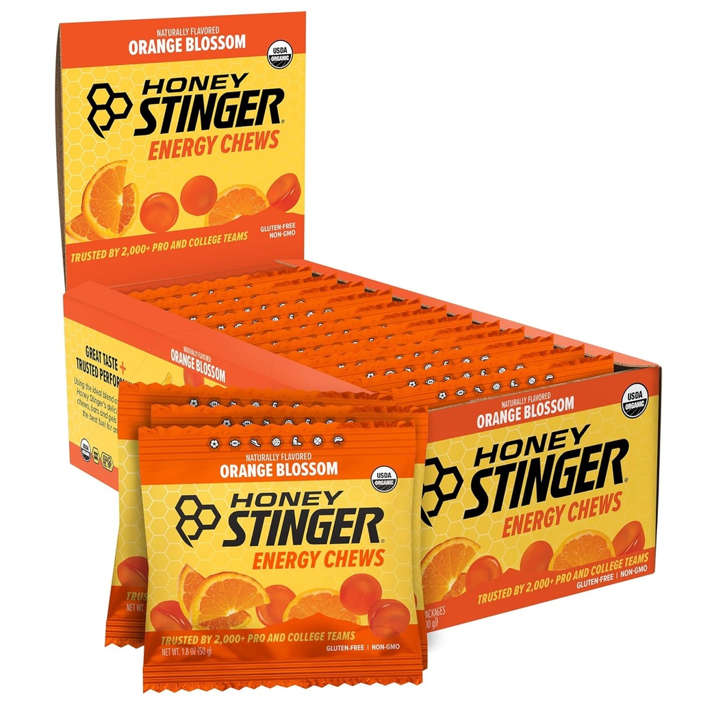 Honey Stinger Organic Orange Blossom Energy Chew, Gluten Free & Caffeine Free, treeninguks, jooksmiseks ja jõudluseks, Sport Nutrition for Home & Gym, Pre ja Mid Workout, 12 Pack, 21,6 Ounce