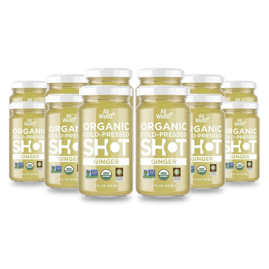 ALLWELLO Cold-Pressed Ginger Shot, 60 ml, USDA orgaaniline immuunsüsteemi võimendaja Natu-RAL | 12 ühikut juhu kohta (12 Pack)