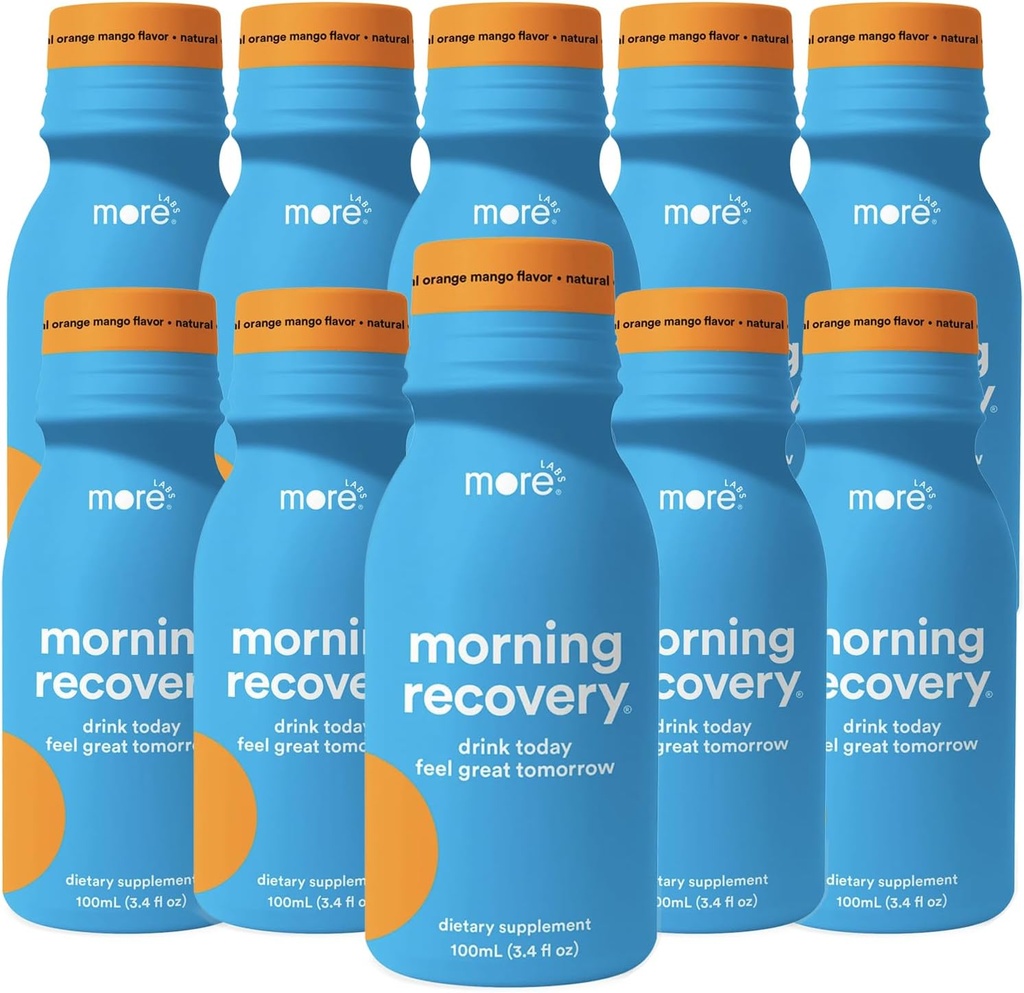 Rohkem Labs Hommikune taastumine Orange Mango Maitse elektrolüüt & Piimaohakas Jook 10 Pack | Hüdraadi joomise ajal | Väga lahustuv vedelik DHM