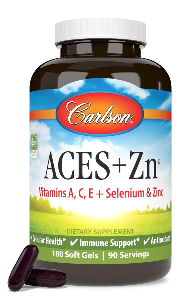 Carlson - ACES + Zn, vitamiinid A, C, E + Seleen ja tsink, raku tervise ja immuunsuse tugi, antioksüdant, 180 Softgels