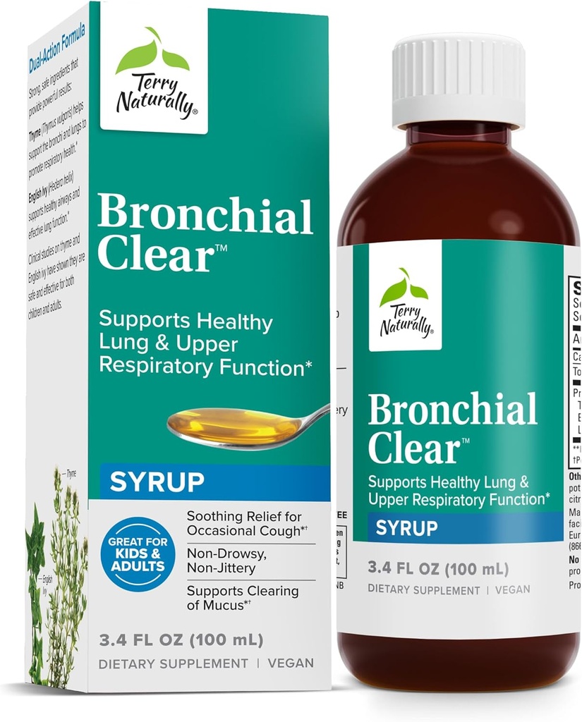 Terry loomulikult bronhiaalne selge vedelik - hingamisteede tugi bronhide ja kopsude tervisele - bronhiaalne tugi hingamisteede tervisele - tervislik kopsude tugilisa täiskasvanutele ja lastele - 3, 4 fl oz