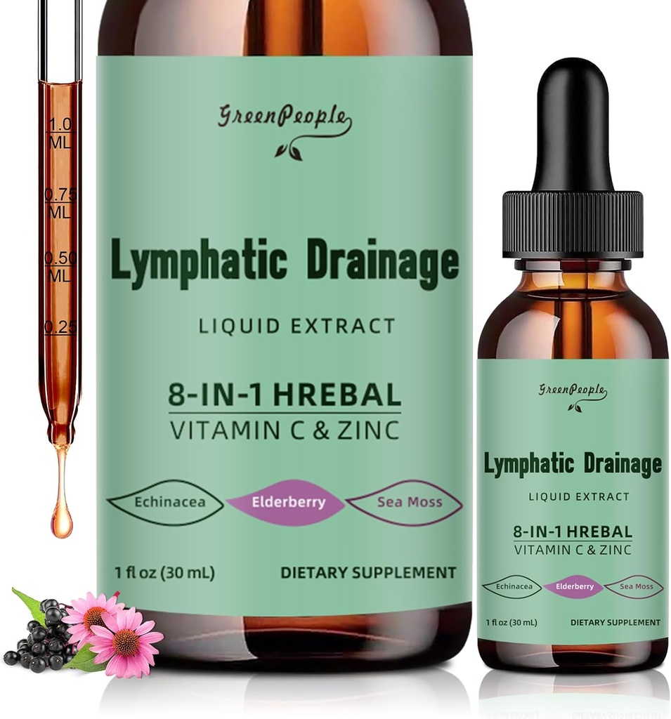 GREENPEOPLE Lymphatic Drainage Drops - 10-in-1 Lymphatic Cleanse Supplement w / Echinacea, Cleavers & Burdock Root - Immune Support, Cleanse & Detox - Advanced Absorption, Non-GMO (1 fl oz, 2 Pack)