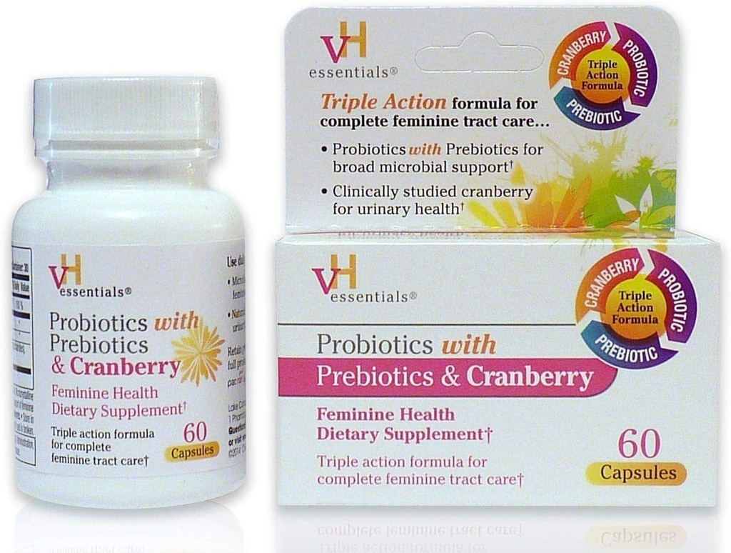 vH Essentials Probiootikumid Prebiootikumid ja Cranberry Feminine Health Supplement - 60 kapslit 1-Pack
