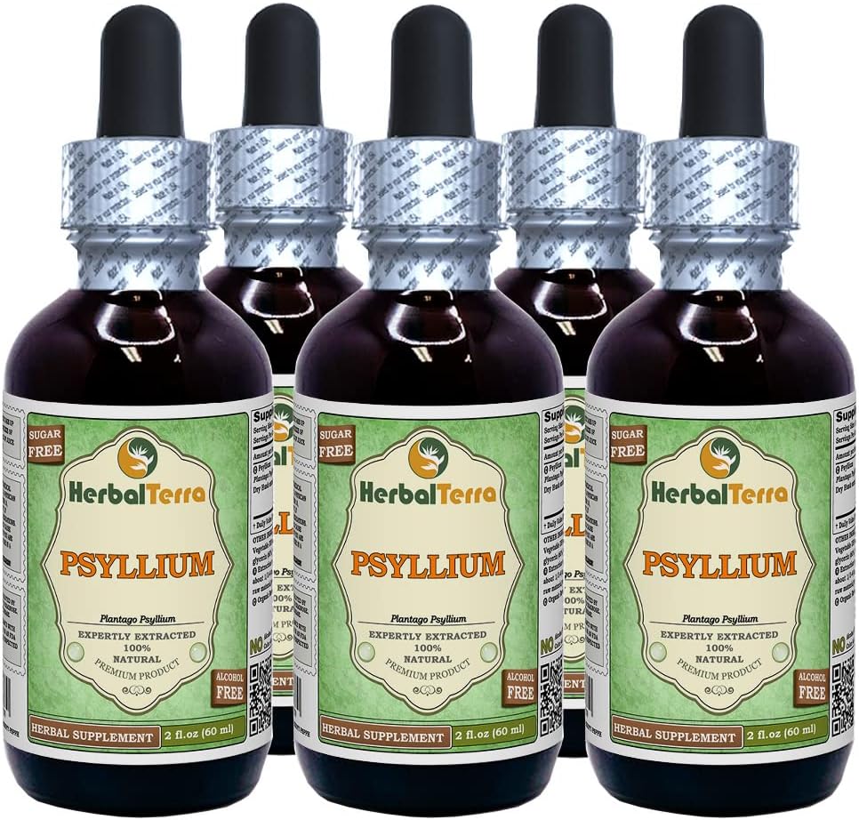 Psyllium (Plantago Ovata) glütseriit, orgaaniline kuivatatud kesta alkoholivaba vedelik ekstrakt (Brändinimetus: HerbalTerra, Proudly Made in USA) 5x2 fl.oz (5x60 ml)