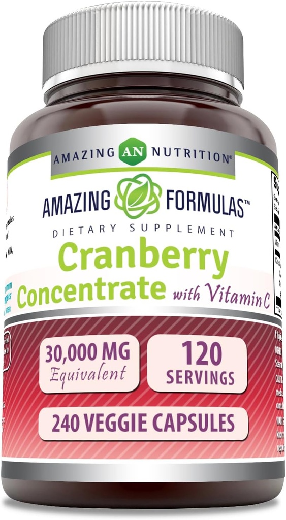 Amazing Formulas Cranberry Kontsentraat 30 000 mg C-vitamiini täiendusega | Veggie kapslid | Super Tugevus | Mitte-GMO | Gluteenivaba | valmistatud USAs (1 Pack, 240 Count)