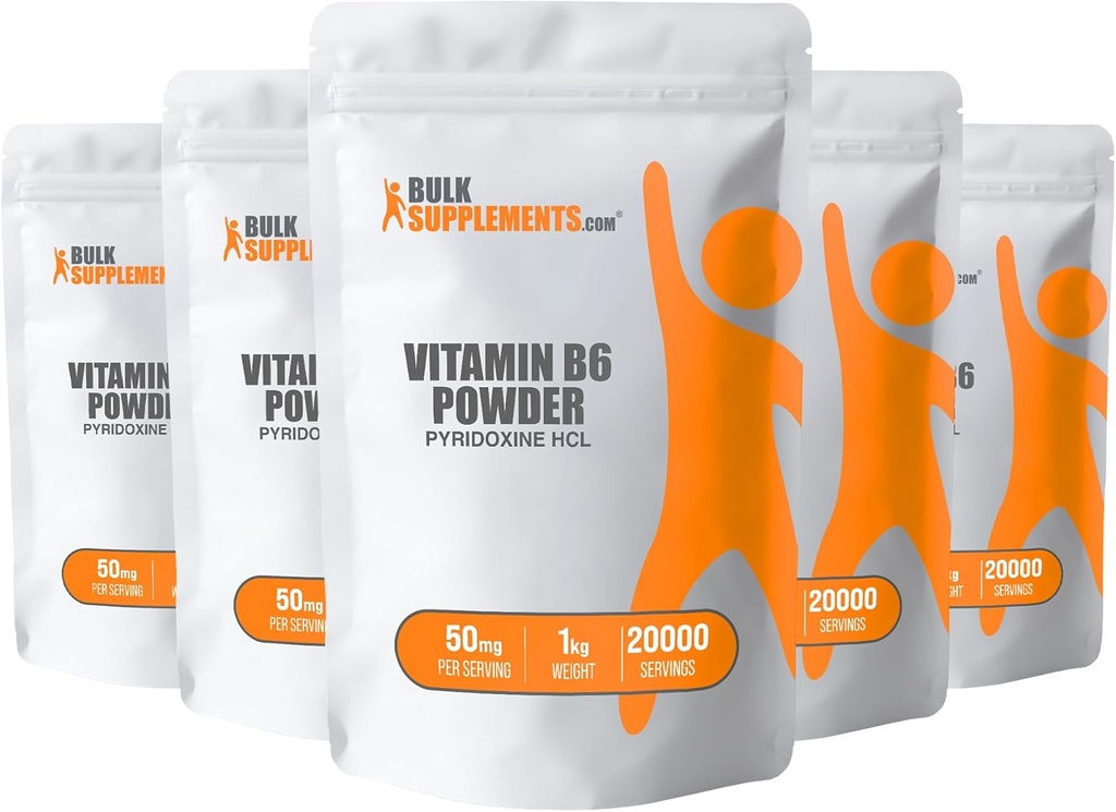 BulkSupplements.com Pyridoxine HCl pulber - vitamiin B6 täiendus, vitamiin B6 50mg - immuunsuse toetamiseks, gluteenivaba, 50mg püridoksiin B6 ühe serveerimise kohta, 5 kg (11 naela) (pakk 5)
