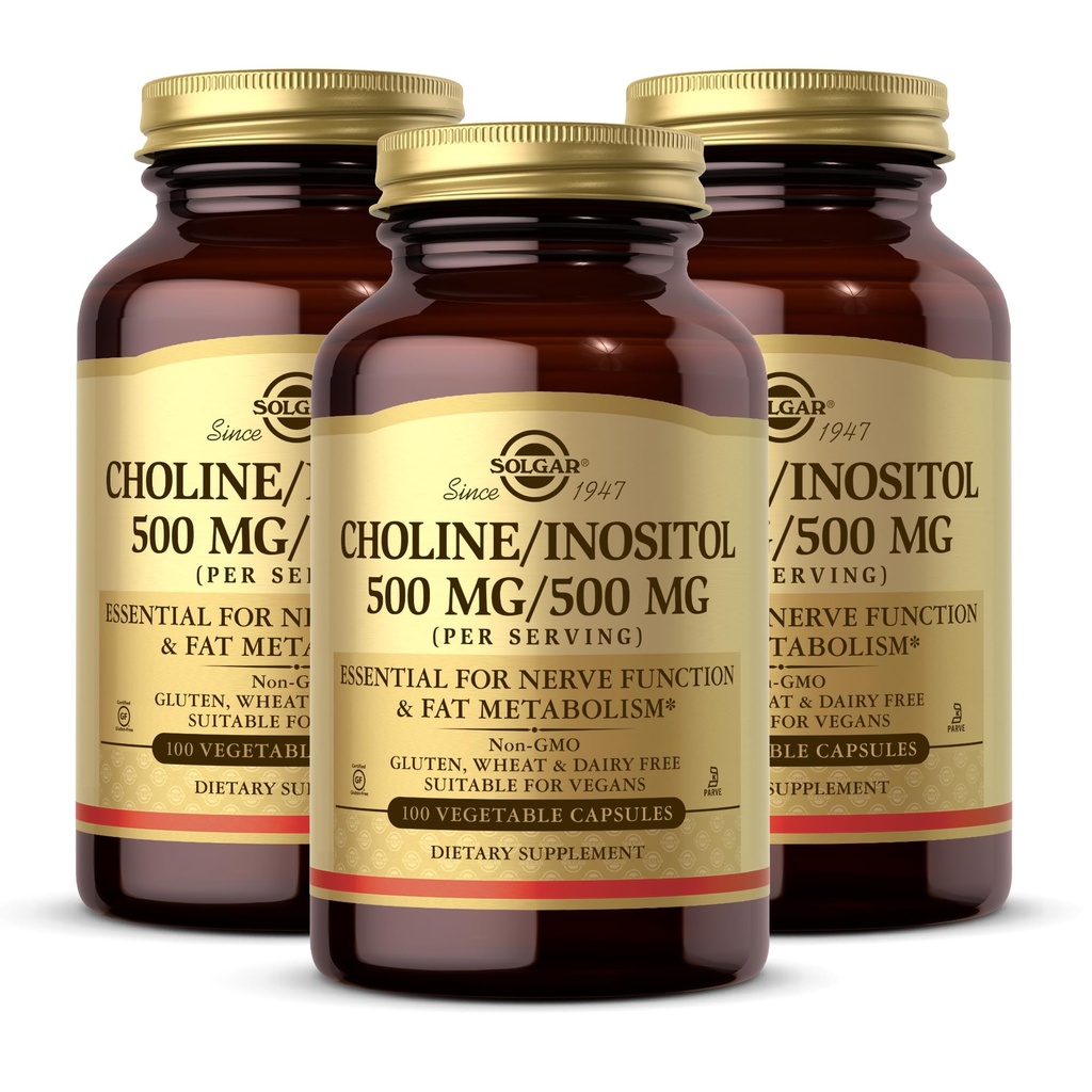 Solgar koliin / inositool 500 mg / 500 mg, 100 köögiviljakapslit - energia ainevahetus, maksa tervis, aju ja närvifunktsiooni jaoks hädavajalik - mitte-GMO, vegan, gluteenivaba, piimavaba, Kosher - 50 serveerimist