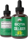 Vedel kollageen naistele ja meestele biotiiniga. Täiustatud 2-in-1 suukaudsed tilgad juuste kasvu, naha ja küünte jaoks. 10 000 mcg Veise kollageenpeptiidid + 5000 mcg Biotiin. Gluteenivaba, nullsuhkrulisandid